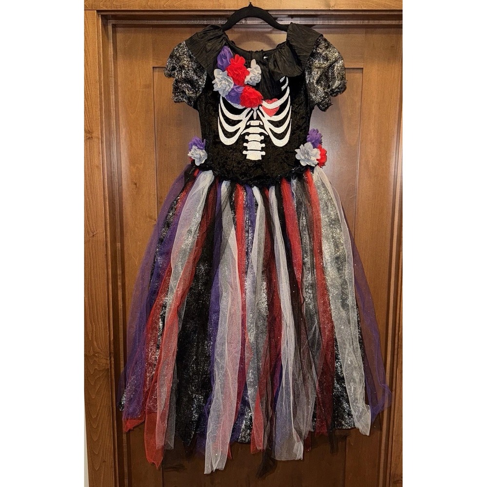 CHASING FIREFLIES SKELETON DAY OF DEAD COSTUME GIRLS SIZE 8 HALLOWEEN DRESS UP